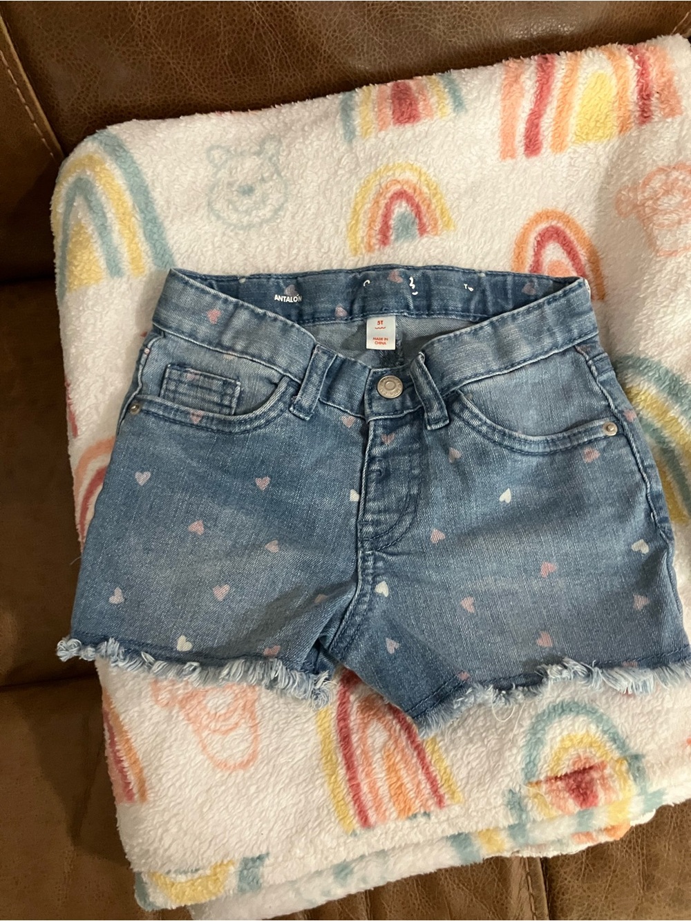Cat & Jack Denim Shorts with Pink & White Heart Print